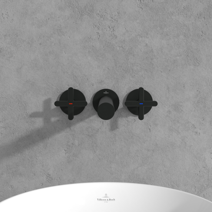 Villeroy & Boch Loop & Friends Wall Mounted Three-Hole Washbasin Mixer In Matt Black