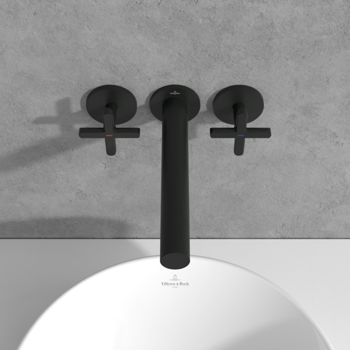 Villeroy & Boch Loop & Friends Wall Mounted Three-Hole Washbasin Mixer In Matt Black