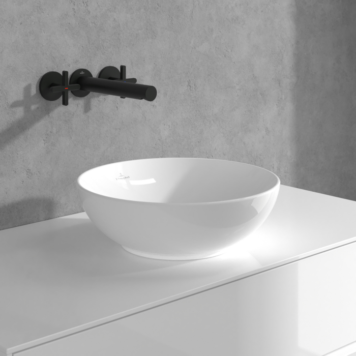 Villeroy & Boch Loop & Friends Wall Mounted Three-Hole Washbasin Mixer In Matt Black